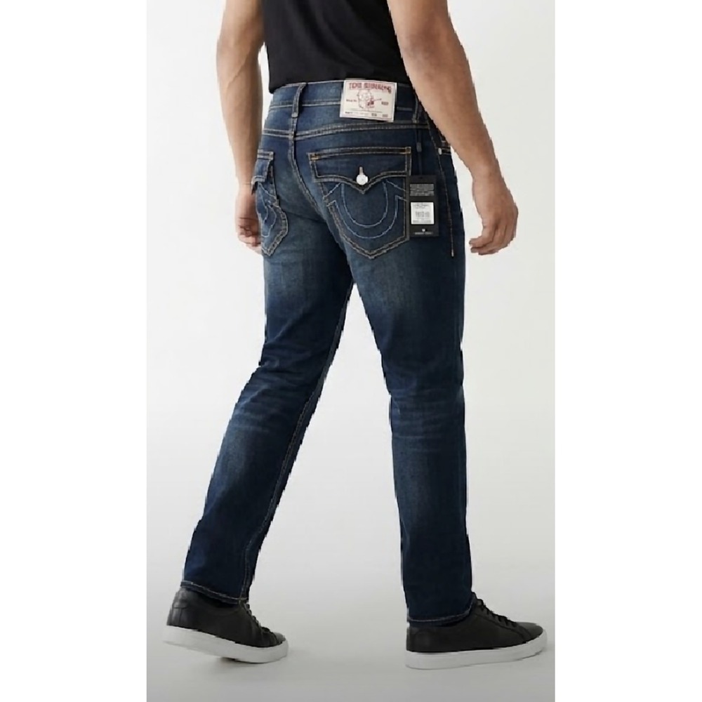 True Religion Jeans Men 36x34 Dark Sultry Wash Ricky Big T Flap Straight Leg NWT